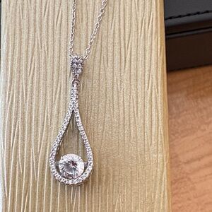 JTV Silver Teardrop Necklace with Sparkling Accents